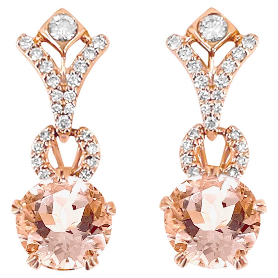 Boucles d'oreilles en or rose 14 carats avec Morganite et diamants de 3,54 carats, style E5207MO