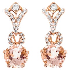 Boucles d'oreilles en or rose 14 carats avec Morganite et diamants de 3,54 carats, style E5207MO