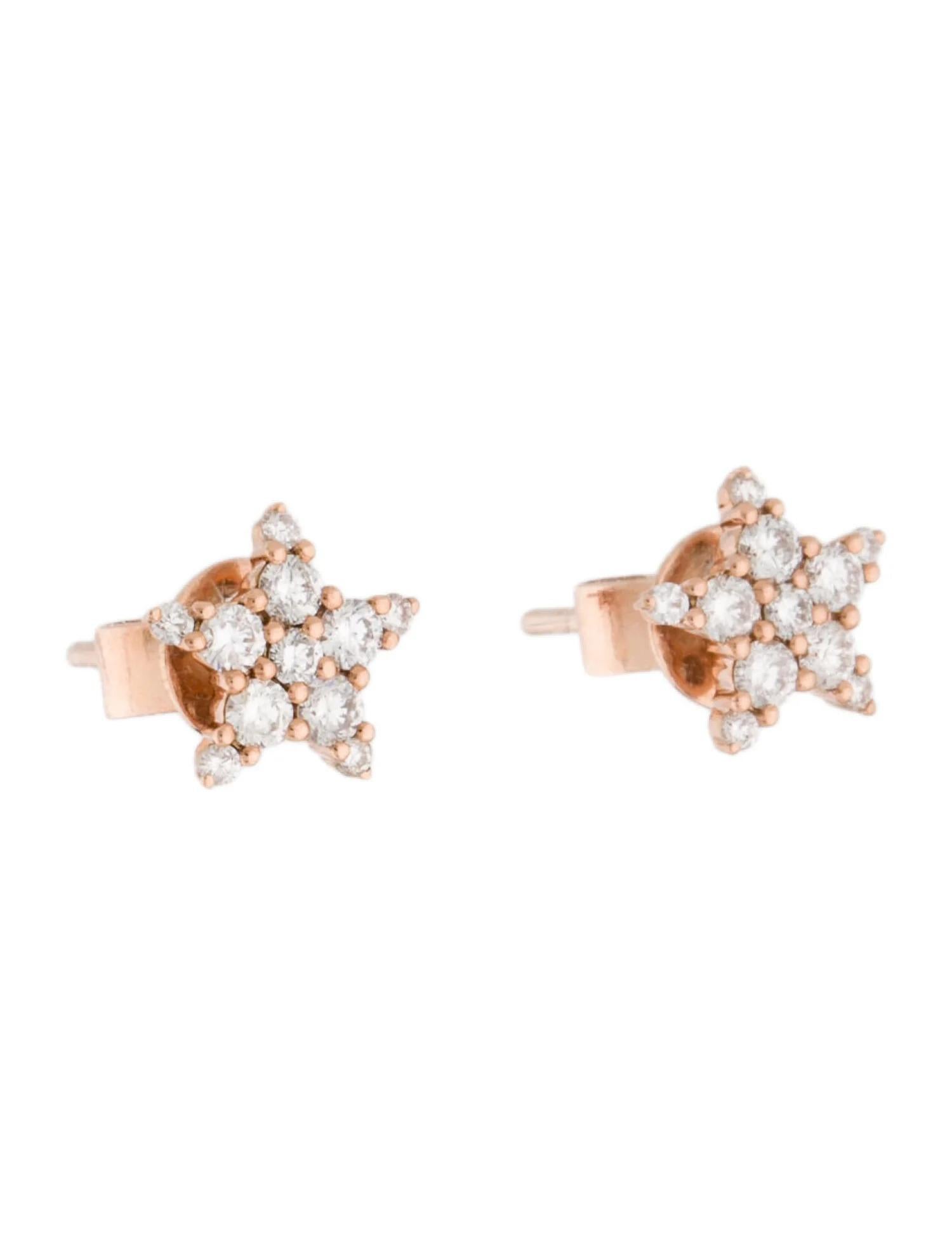 Contemporary 14K Rose Gold .35ct Diamond Star Stud Earrings for Her For Sale