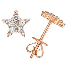 14K Rose Gold .35ct Diamond Star Stud Earrings for Her