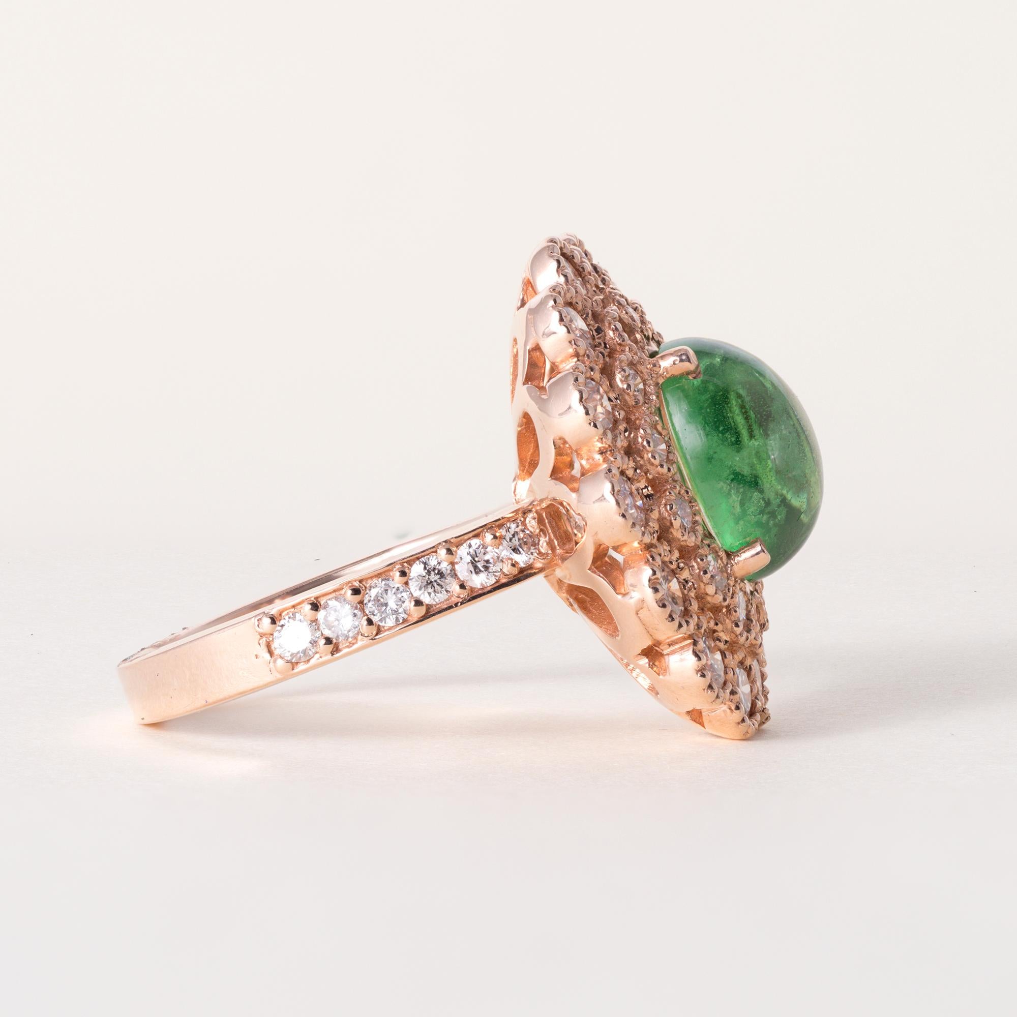 Donna Anello floreale in oro rosa 14K con tsavorite cabochon e diamante da 3,95 carati in vendita