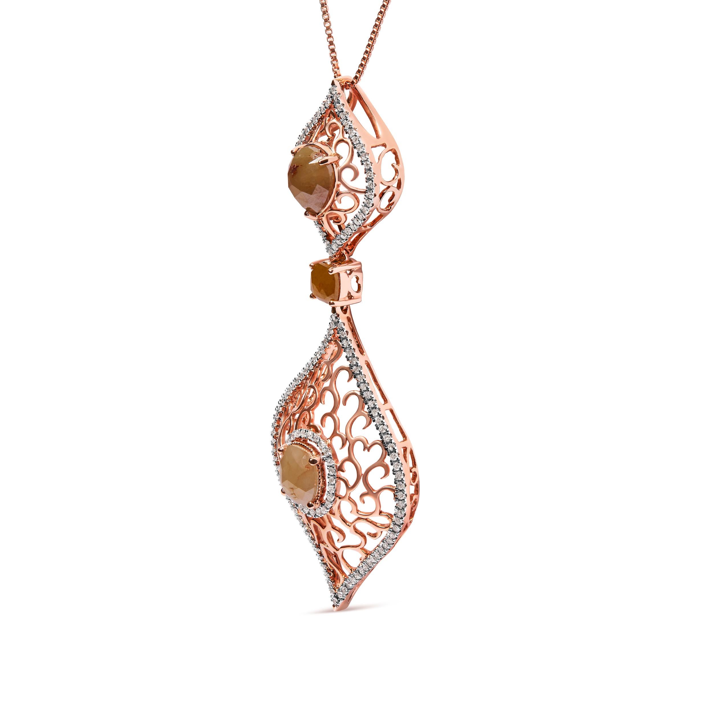 Rhombus-Halskette, 14 Karat Roségold, 4 5/8 Karat Diamant, doppelter Blumenanhänger (Moderne) im Angebot