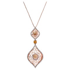 Rhombus-Halskette, 14 Karat Roségold, 4 5/8 Karat Diamant, doppelter Blumenanhänger