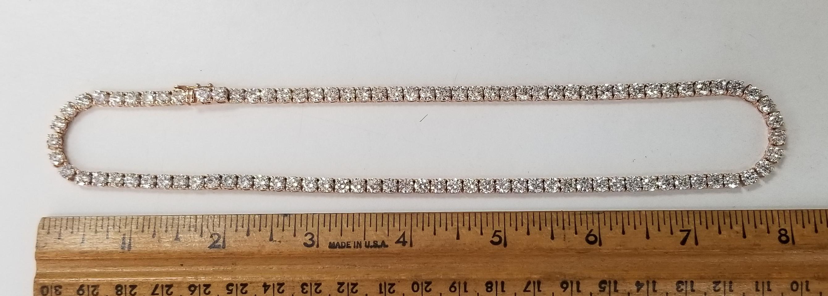 Contemporary 14 Karat Rose Gold 4 Prong Diamond Necklace 24.98 Carat For Sale