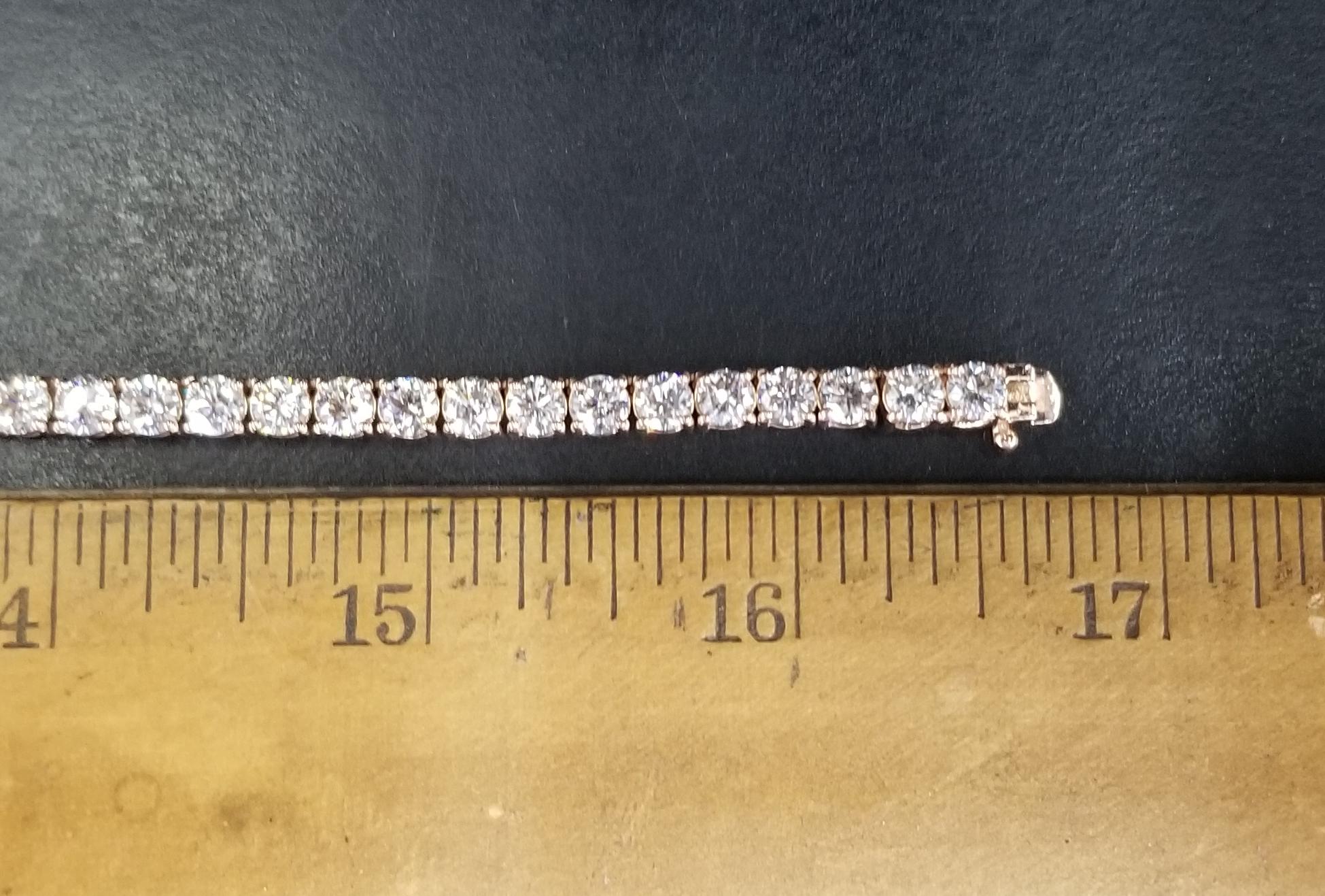 Round Cut 14 Karat Rose Gold 4 Prong Diamond Necklace 24.98 Carat For Sale