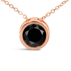 14K Rose Gold 4.0 Cttw Bezel-Set Black Round Diamond Solitaire Pendant Necklace