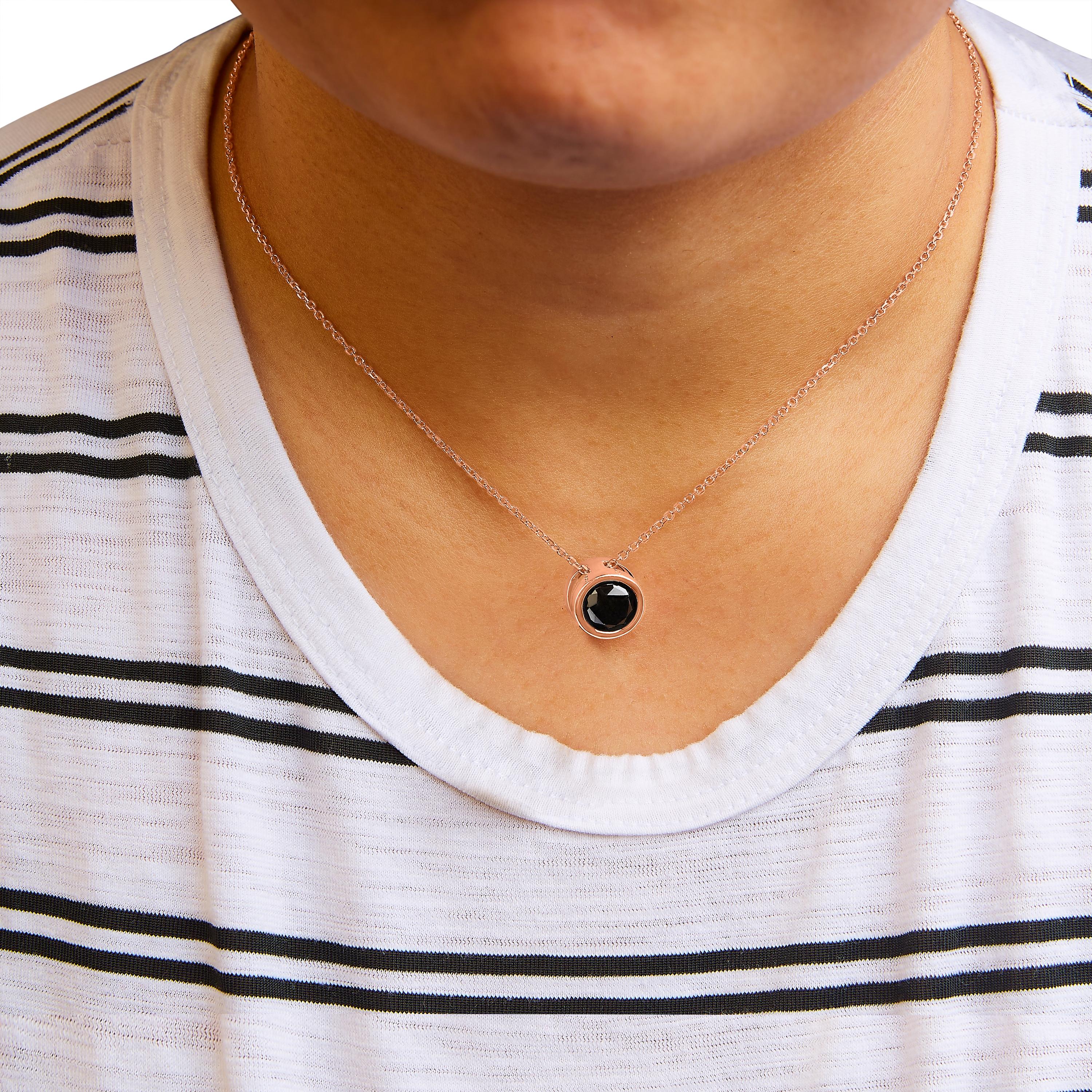 14K Rose Gold 4.0 Cttw Bezel-Set Black Round Diamond Solitaire Pendant Necklace In New Condition For Sale In New York, NY