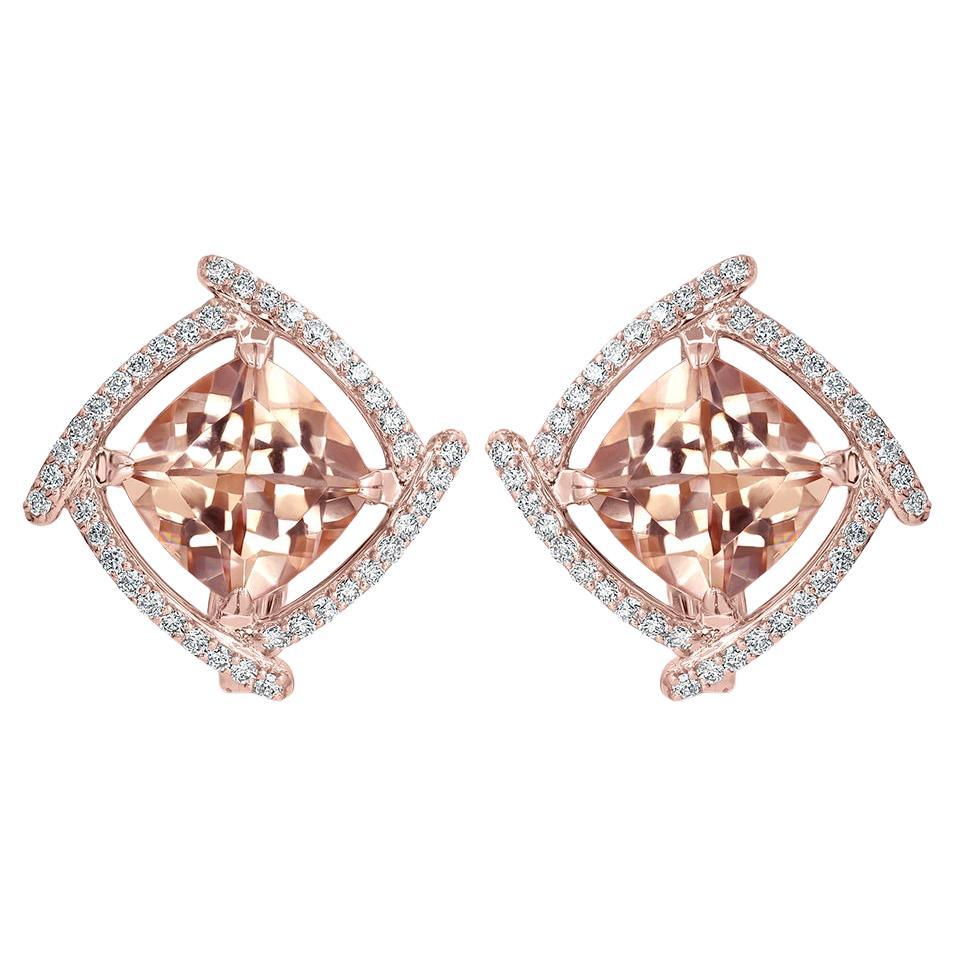 Boucles d'oreilles en or rose 14 carats avec morganite de 4,11 carats et diamants. Style n° E4679MO