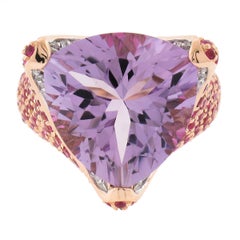 14K Rose Gold 4.25ctw Large Trillion Amethyst w/ Pink Sapphire & Diamond Ring