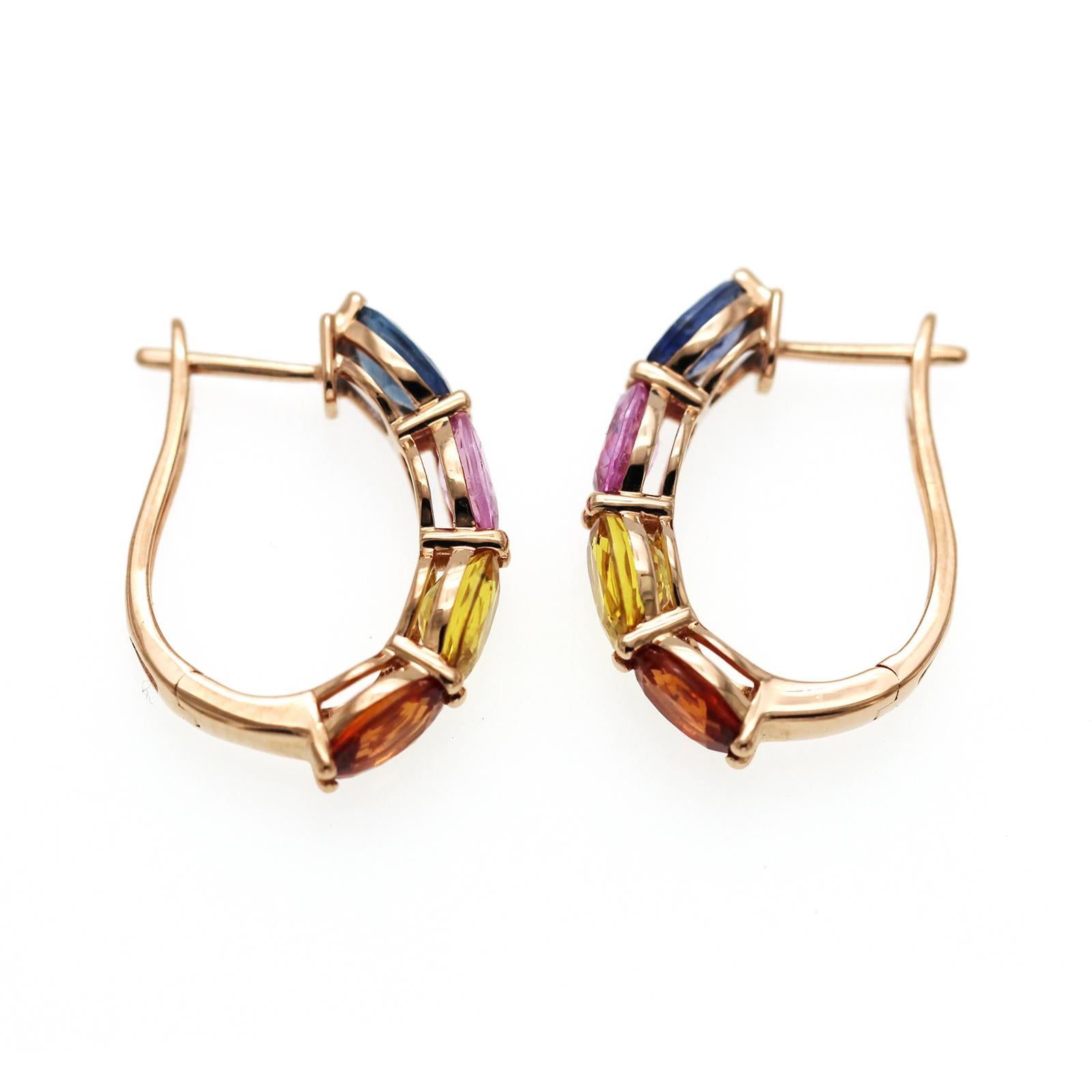 Women's or Men's 14K Rose Gold 4.54 CT Multicolor Sapphires Earrings For Sale