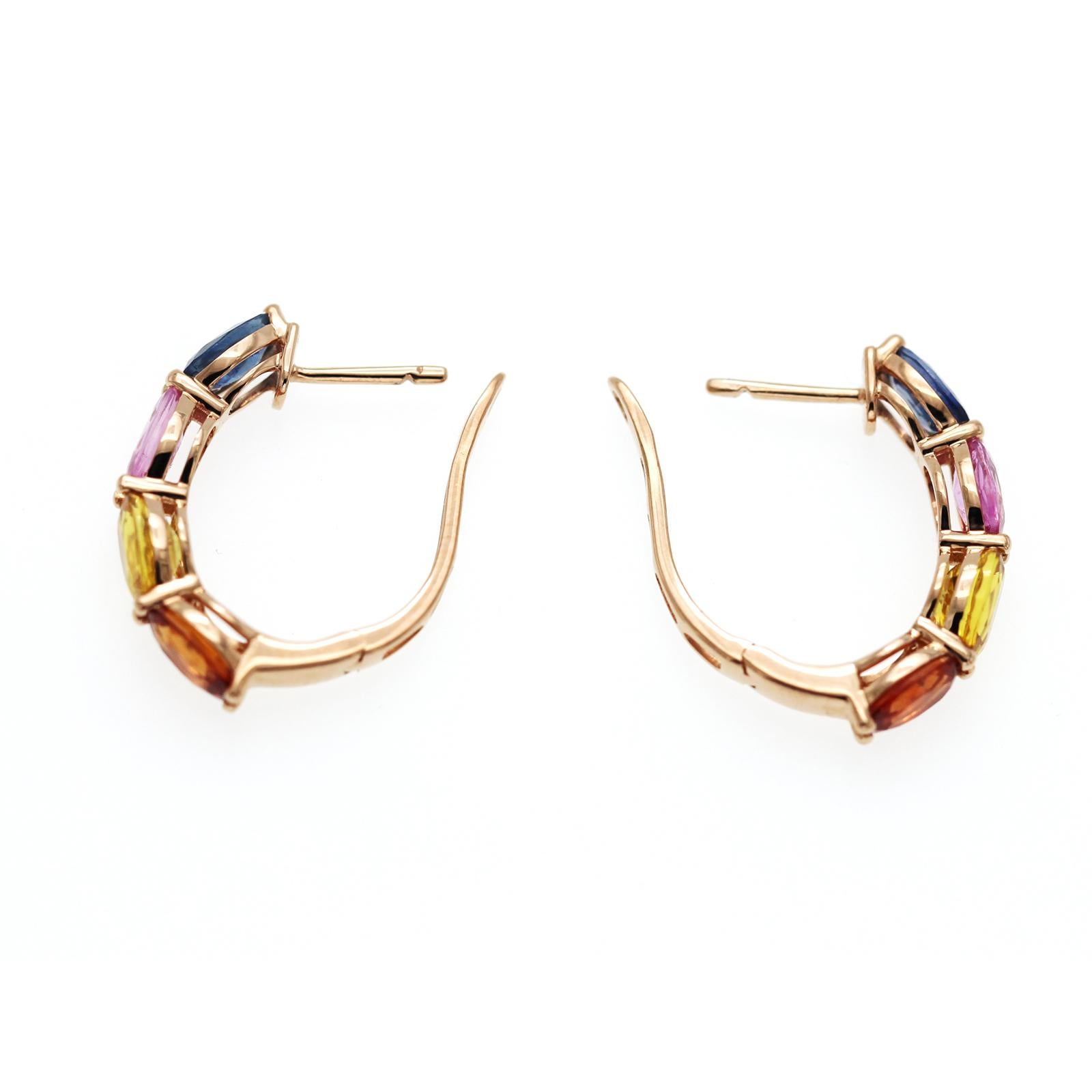 14K Rose Gold 4.54 CT Multicolor Sapphires Earrings For Sale 1