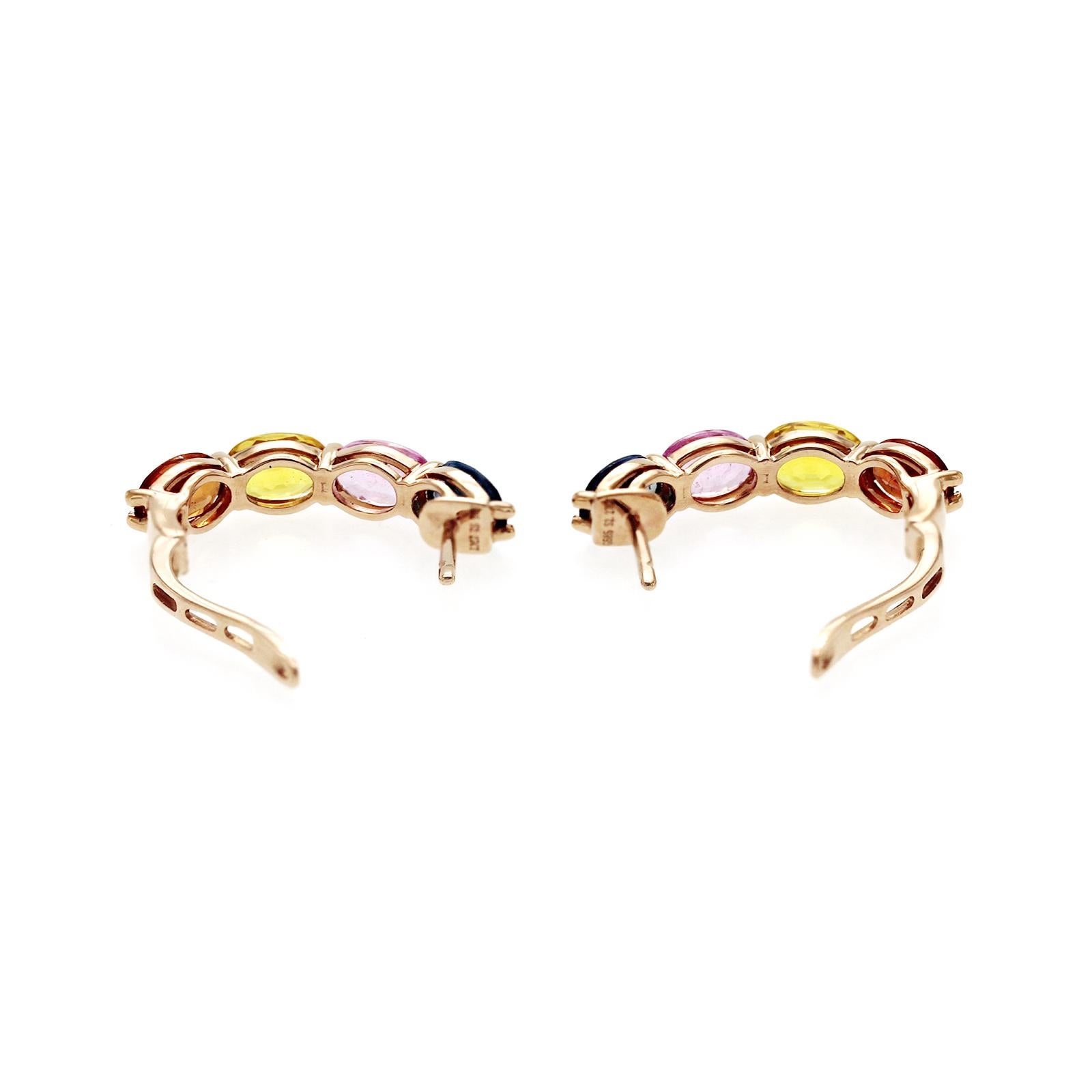 14K Rose Gold 4.54 CT Multicolor Sapphires Earrings For Sale 2