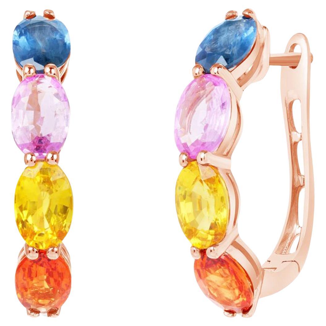 14K Rose Gold 4.54 CT Multicolor Sapphires Earrings