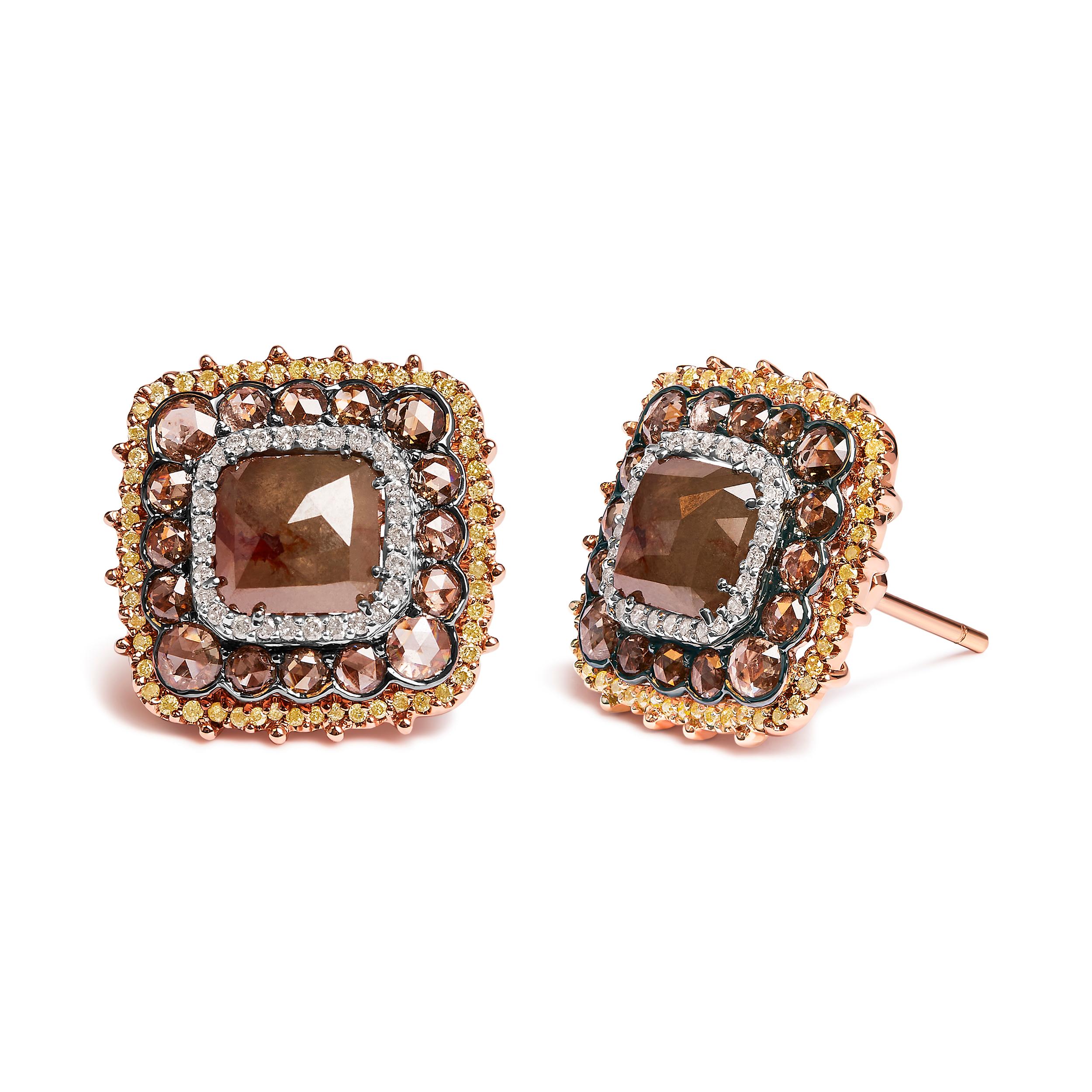 Introducing a mesmerizing masterpiece that will leave you breathless! Behold these 14K Rose Gold Square Stud Earrings, adorned with a dazzling array of 202 natural diamonds. With a total weight of 5 7/8 cttw, these exquisite earrings feature a