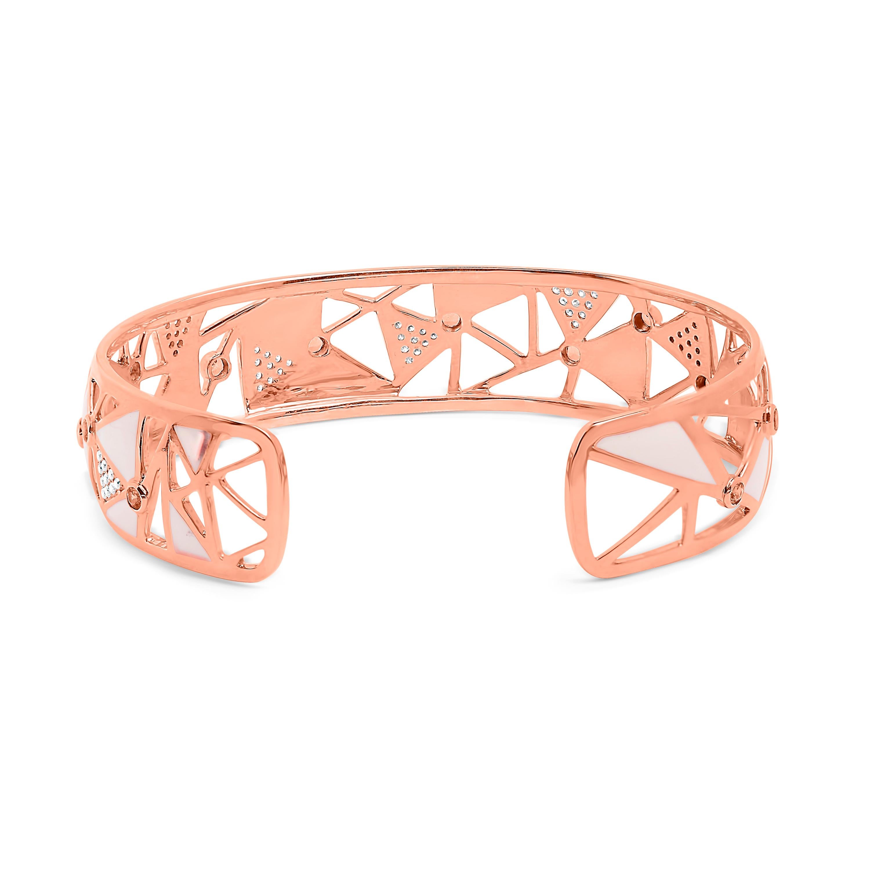 Moderne Bracelet manchette ouverte en or rose 14 carats avec diamants de 5/8 carats et tourmaline rose avec émail en vente
