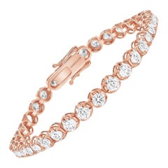 Pulsera de tenis de oro rosa de 14 quilates con diamantes redondos de 5 quilates en engaste ilusión