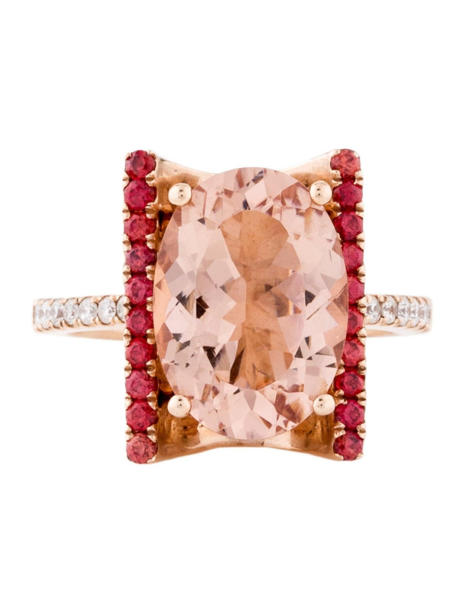 Contemporary 14K Rose Gold 5.39 Ct Morganite Diamond & Sapphire Queenly Ring For Sale