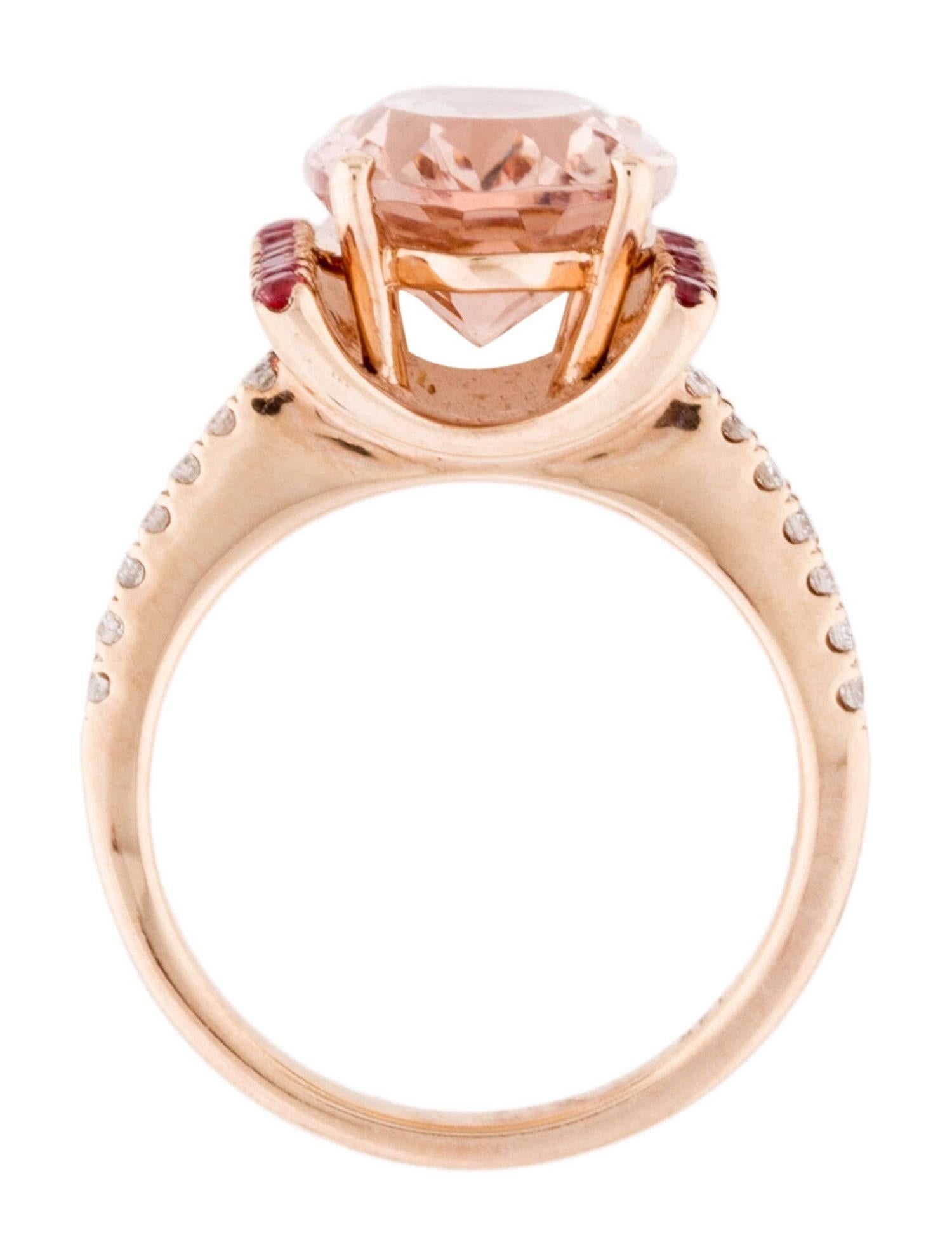 Oval Cut 14K Rose Gold 5.39 Ct Morganite Diamond & Sapphire Queenly Ring For Sale