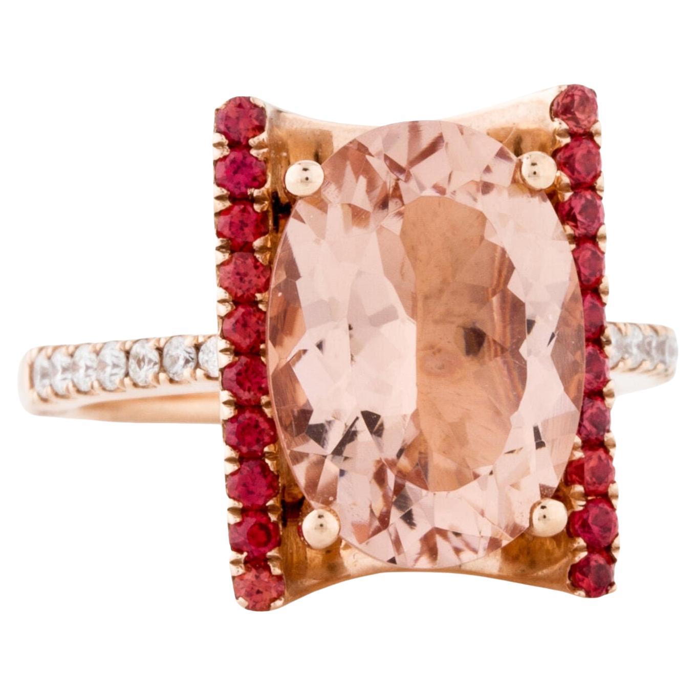 14K Rose Gold 5.39 Ct Morganite Diamond & Sapphire Queenly Ring