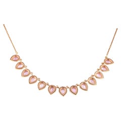 Collier poire à franges en or rose 14K 5,51 CT Pink Sapphire & 1,52 CT Diamond