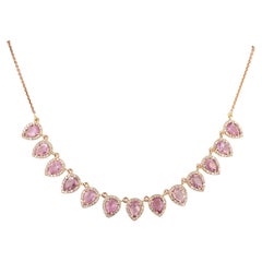 Collier poire à franges en or rose 14K 5,51 CT Pink Sapphire & 1,52 CT Diamond