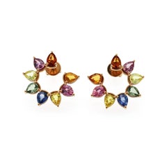 14K Rose Gold 5.56 CT Multicolor Pear cut Sapphires Hoop Earrings