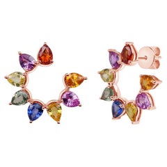 14K Rose Gold 5.56 CT Multicolor Pear cut Sapphires Hoop Earrings