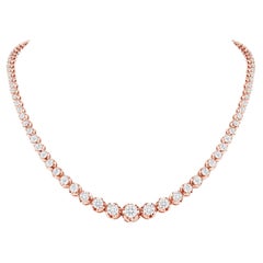14k Rose Gold 5 Carat Graduated Diamond Tennis Necklace Illusion Setting