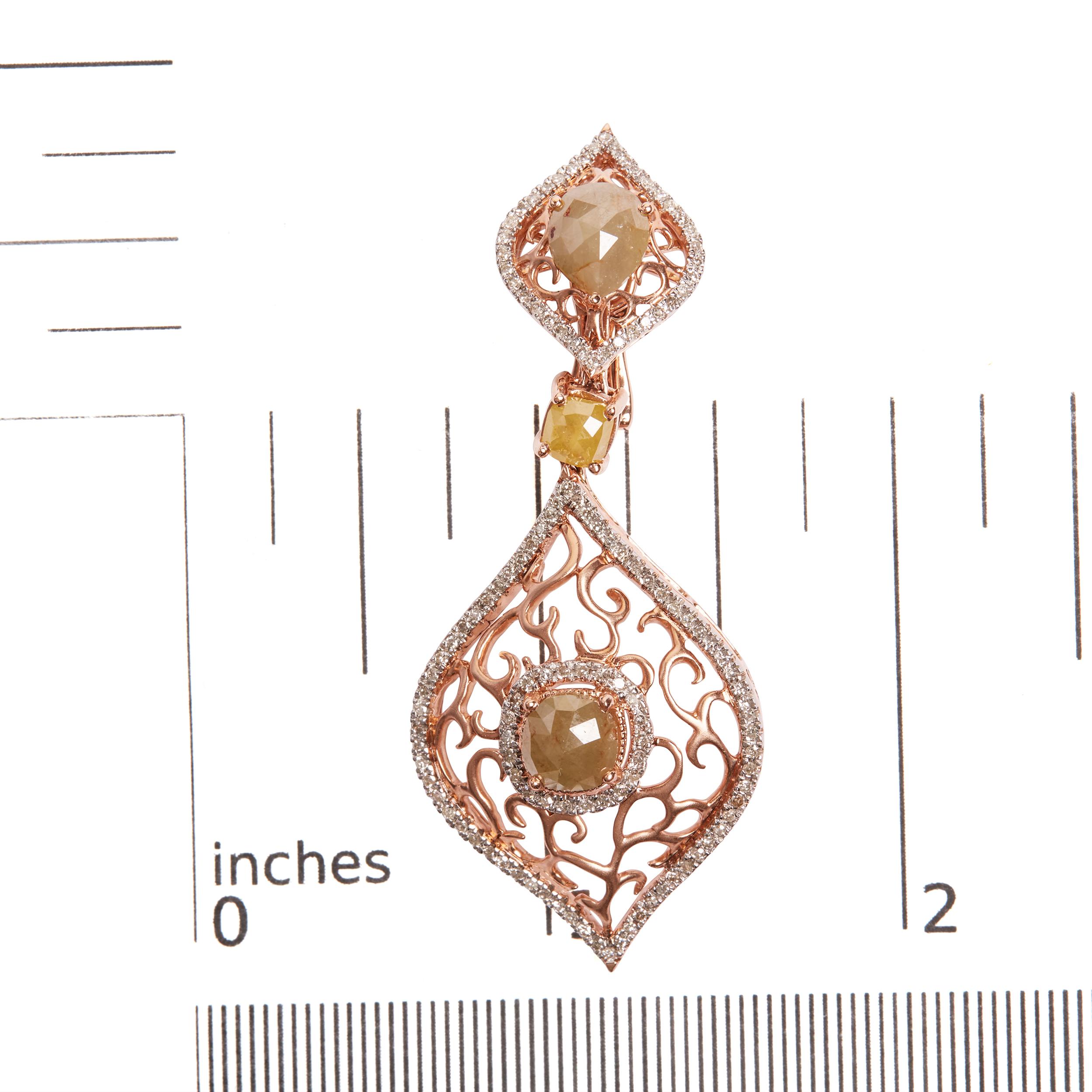 14K Rose Gold 6 7/8 Carat Diamond Double Curve Rhombus Drop and Dangle Earring In New Condition For Sale In New York, NY