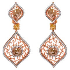 Boucles d'oreilles pendantes en or rose 14K 6 7/8 carats diamant double courbe en losange
