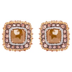 Boucles d'oreilles triple halo en or rose 14 carats 6,00 carats de diamant fantaisie en forme de coussin