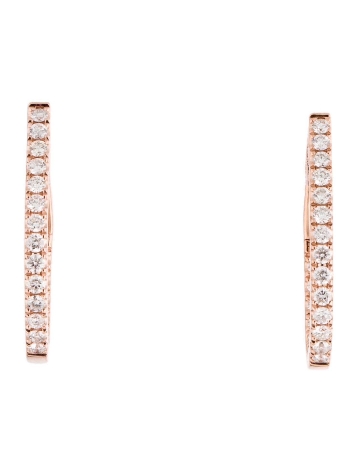 Quality Diamond Hoops: Made from real 14k gold and 44 glittering natural white approximately 0.65 ct. Certified diamonds, featuring a single row of white diamonds on the inside and outside of the earrings with a color and clarity of GH-SI. Earring