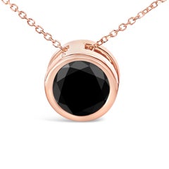 14K Rose Gold 7.0 Cttw Bezel-Set Black Round Diamond Solitaire Pendant Necklace