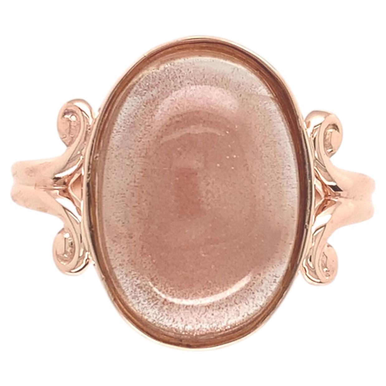 Anillo de oro rosa de 14 quilates de 7,22 quilates de piedra solar ovalada de Oregón talla 6,75