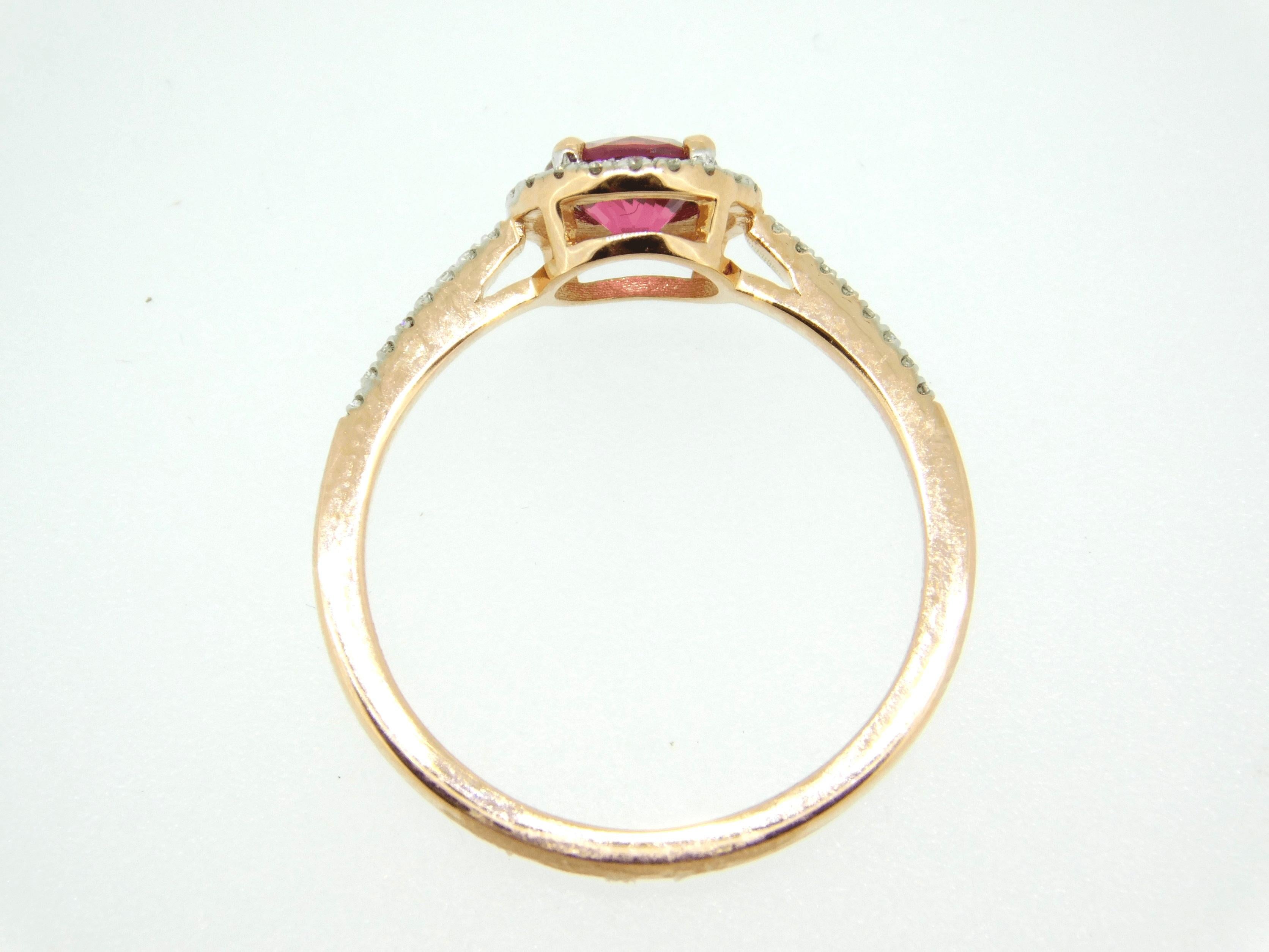 Contemporary 14k Rose Gold .72ct Pink Genuine Natural Sapphire Ring with Diamond Halo #J4450 For Sale