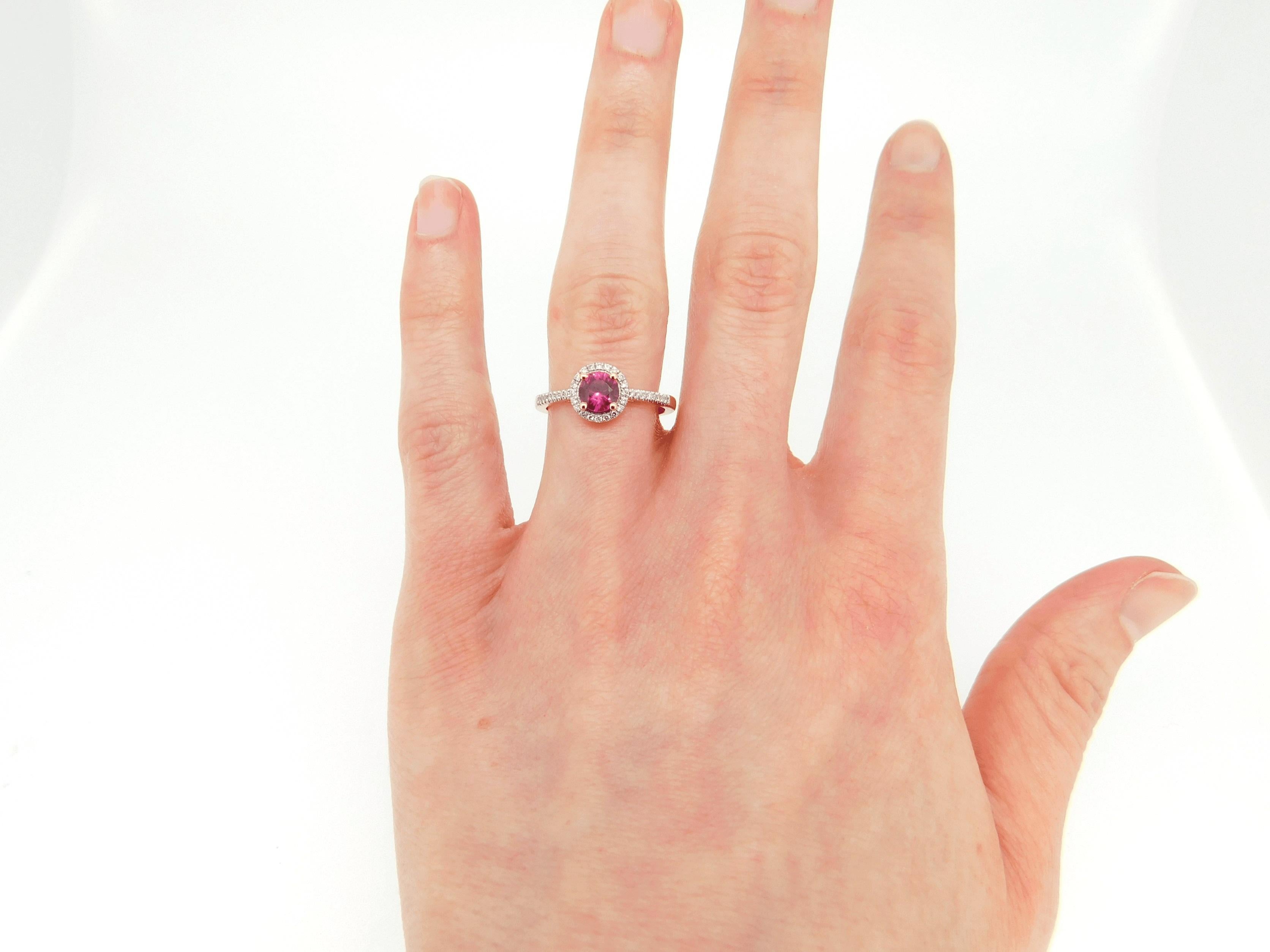 Women's 14k Rose Gold .72ct Pink Genuine Natural Sapphire Ring with Diamond Halo #J4450 For Sale