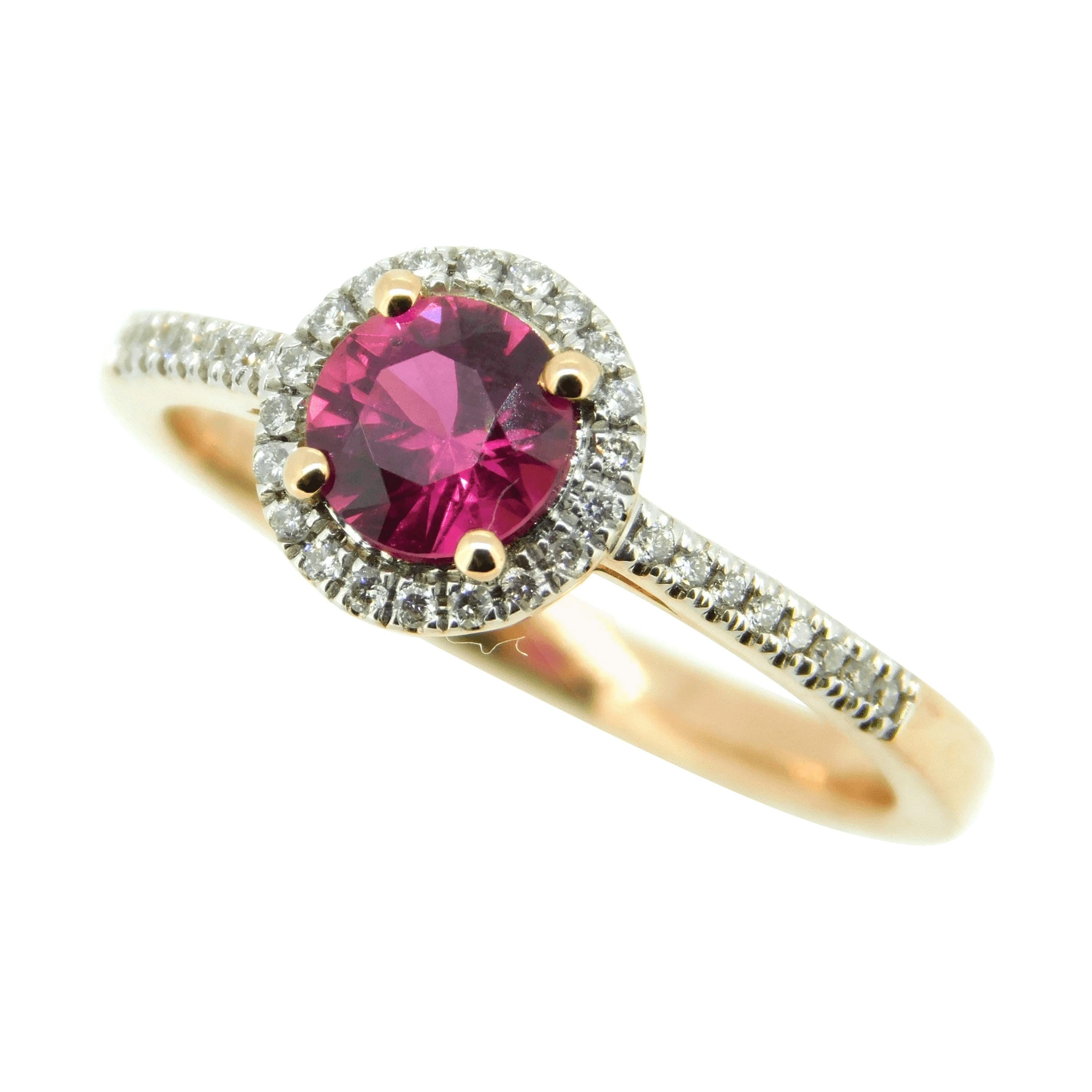 14k Rose Gold .72ct Pink Genuine Natural Sapphire Ring with Diamond Halo #J4450 For Sale