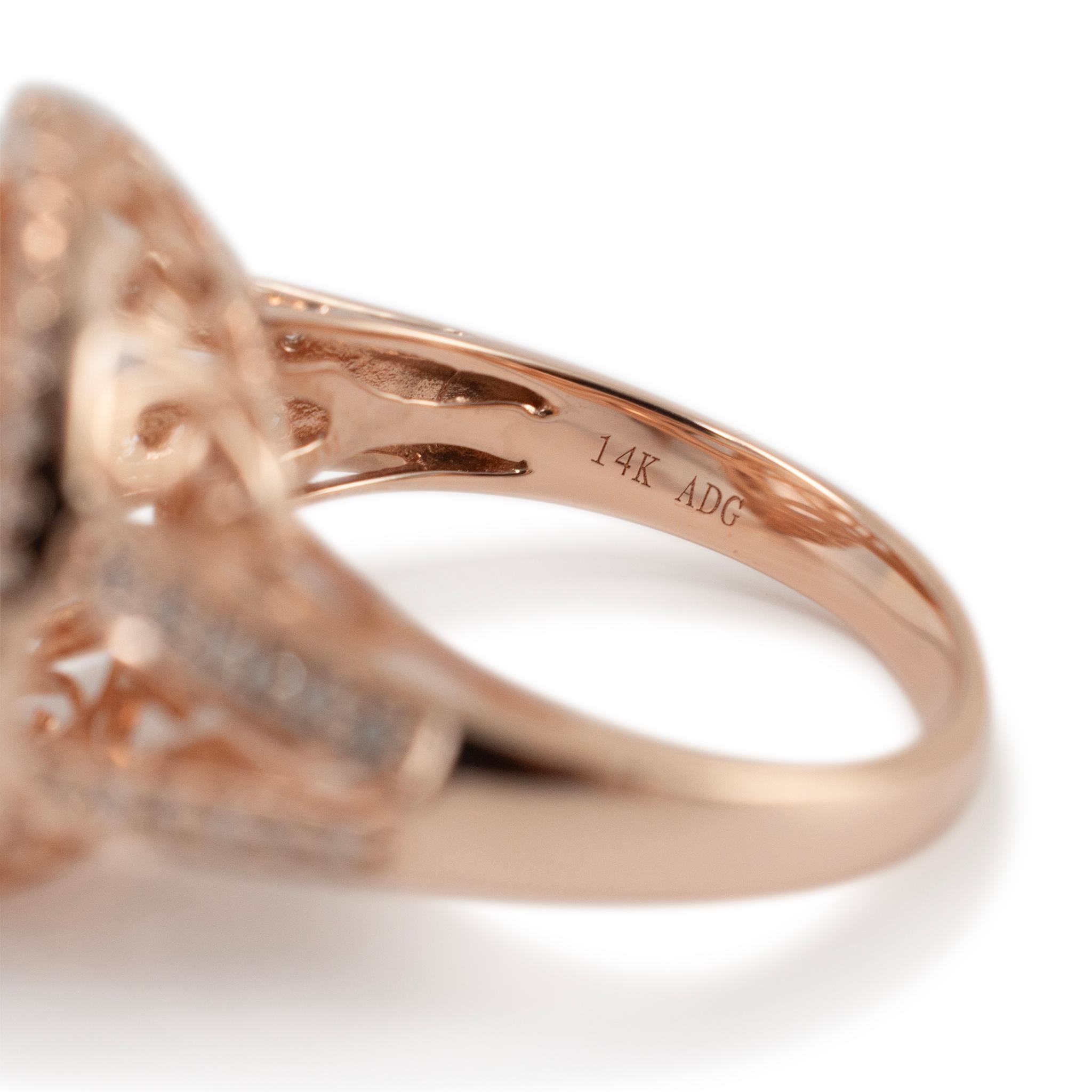14K Rose Gold 7.38ct Morganite Halo Accented Diamond Cocktail Ring en venta 1