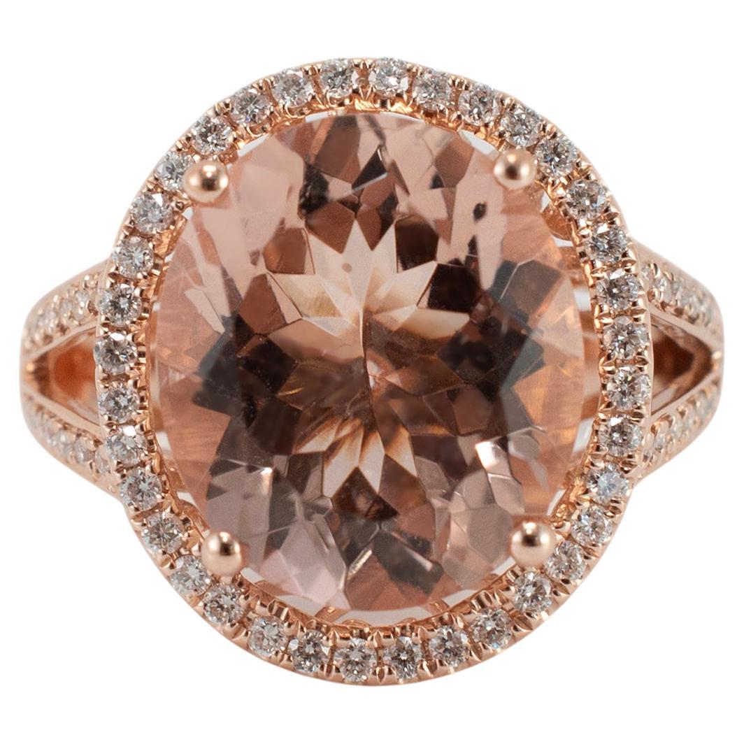 14K Rose Gold 7.38ct Morganite Halo Accented Diamond Cocktail Ring