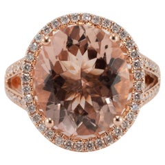 14K Rose Gold 7.38ct Morganite Halo Accented Diamond Cocktail Ring