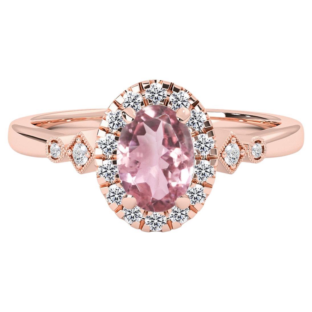 For Sale:  14k Rose Gold .75ct Natural Tourmaline & Diamond(.18t.c.w) Halo Engagement Ring