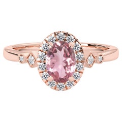 Used 14k Rose Gold .75ct Natural Tourmaline & Diamond(.18t.c.w) Halo Engagement Ring