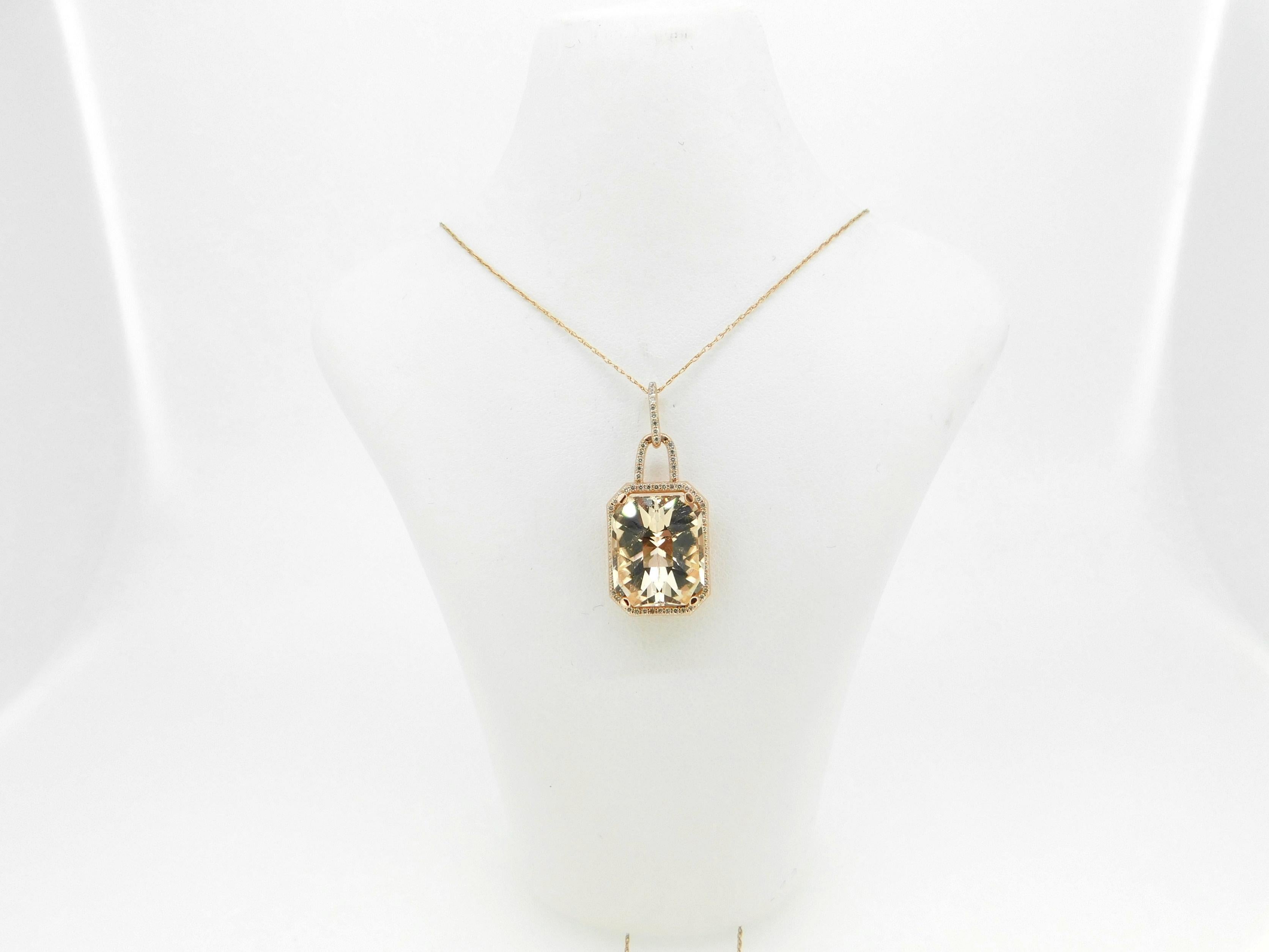 14k Rose Gold 7.6ct Genuine Natural Morganite Pendant with Diamonds '#J4570' For Sale 4