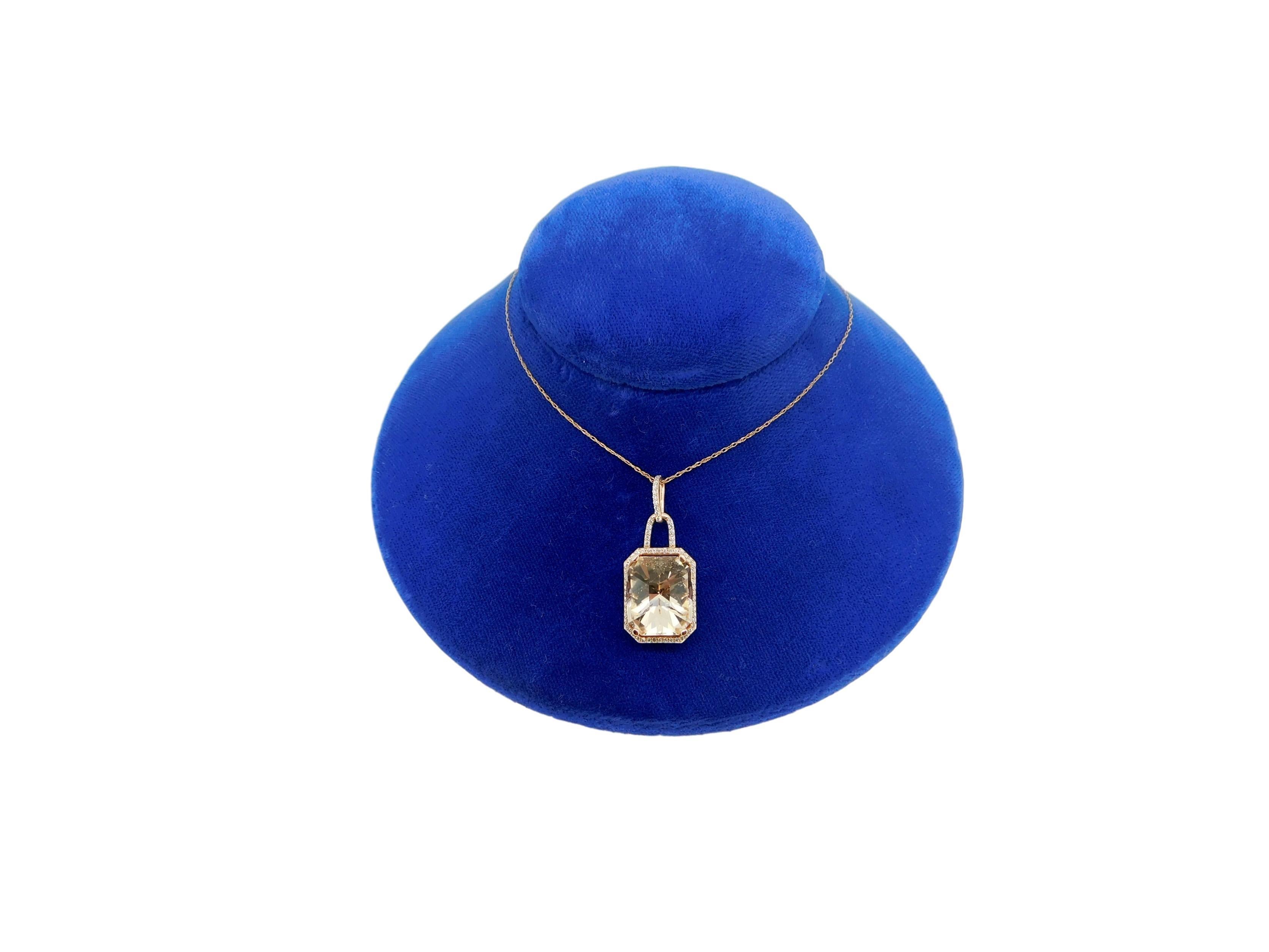 Contemporary 14k Rose Gold 7.6ct Genuine Natural Morganite Pendant with Diamonds '#J4570' For Sale