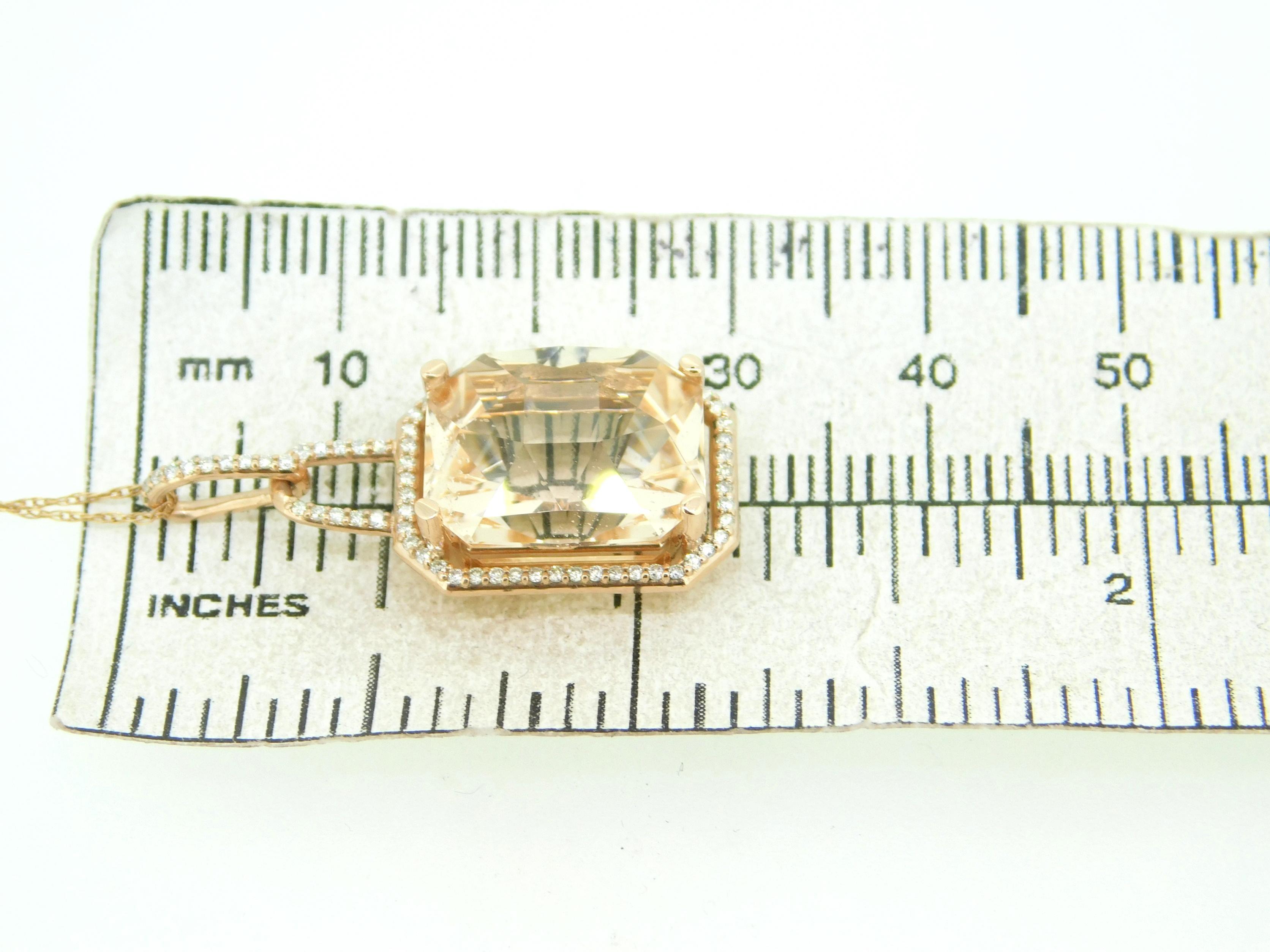 14k Rose Gold 7.6ct Genuine Natural Morganite Pendant with Diamonds '#J4570' For Sale 2
