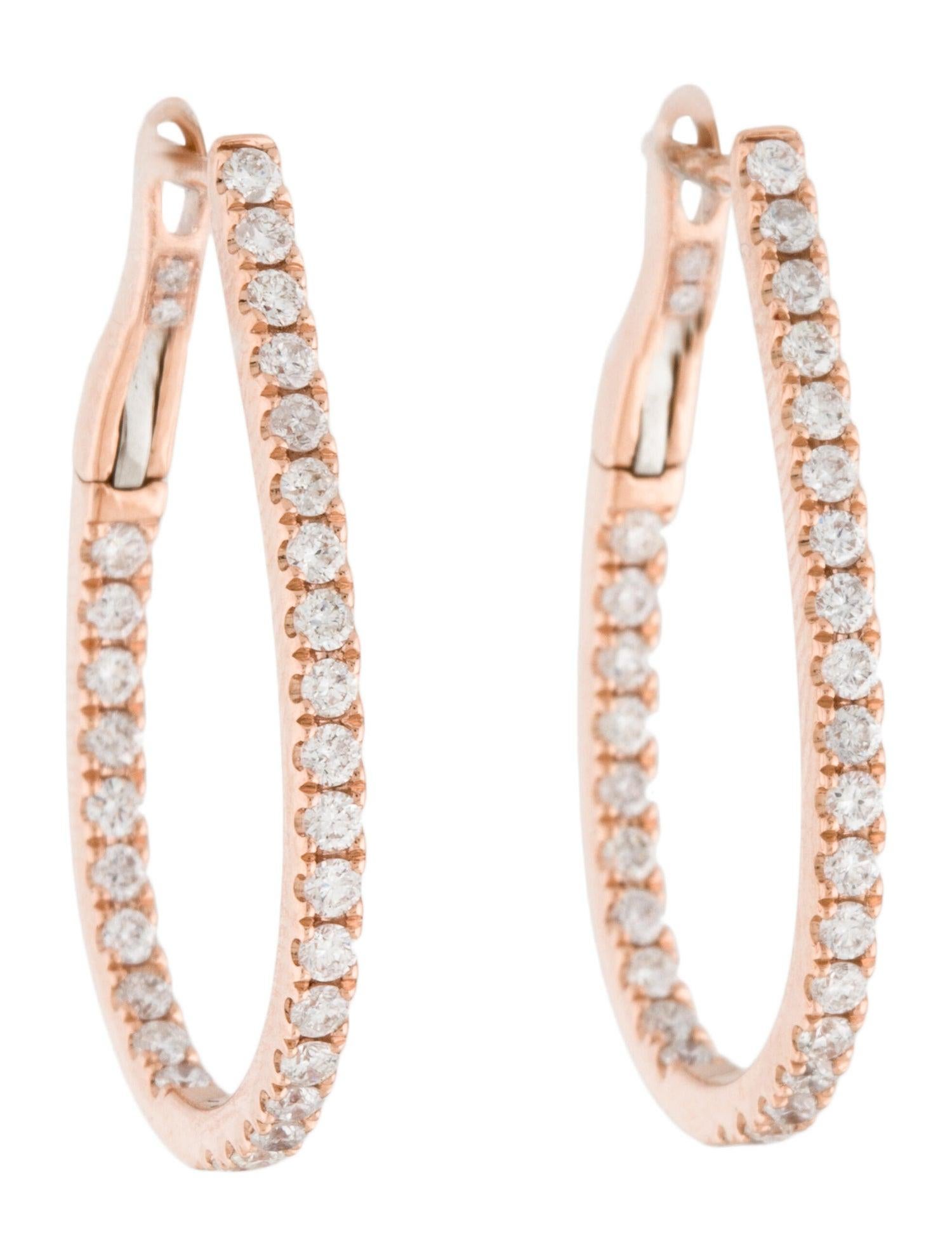 Contemporary 14K Rose Gold .90ct Diamond P/S Hoop for Her For Sale