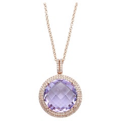 14K Rose Gold 9.16 Ct Amethyst & Diamond Pendant Necklace