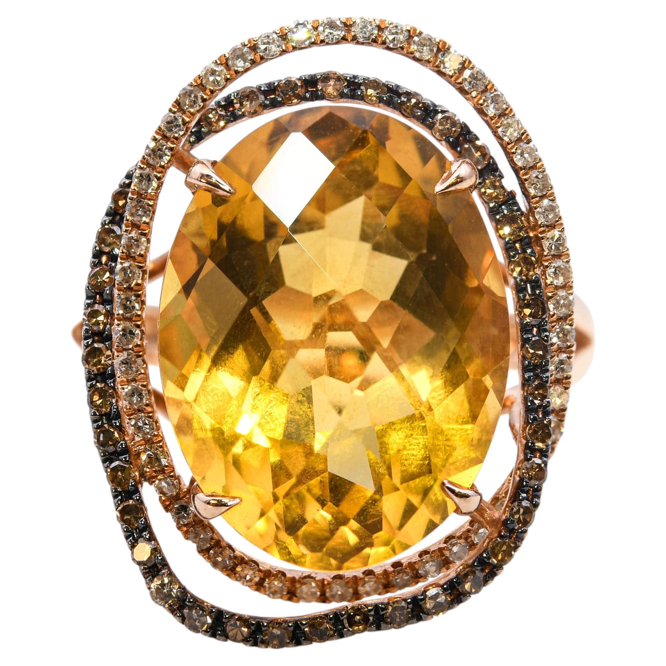 14k Rose Gold 9,25ct Citrin und Diamant Statement Ring