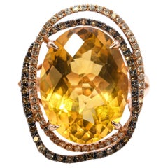 14k Rose Gold 9.25ct Citrine and Diamond Statement Ring