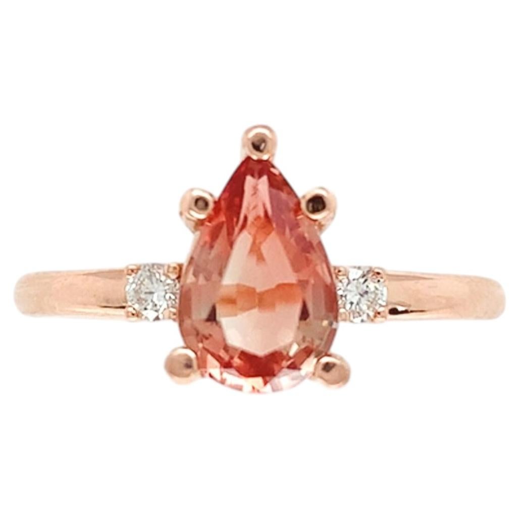 14K Rose Gold .96ct Oregon Sunstone and Diamond Ring size 7.75 For Sale